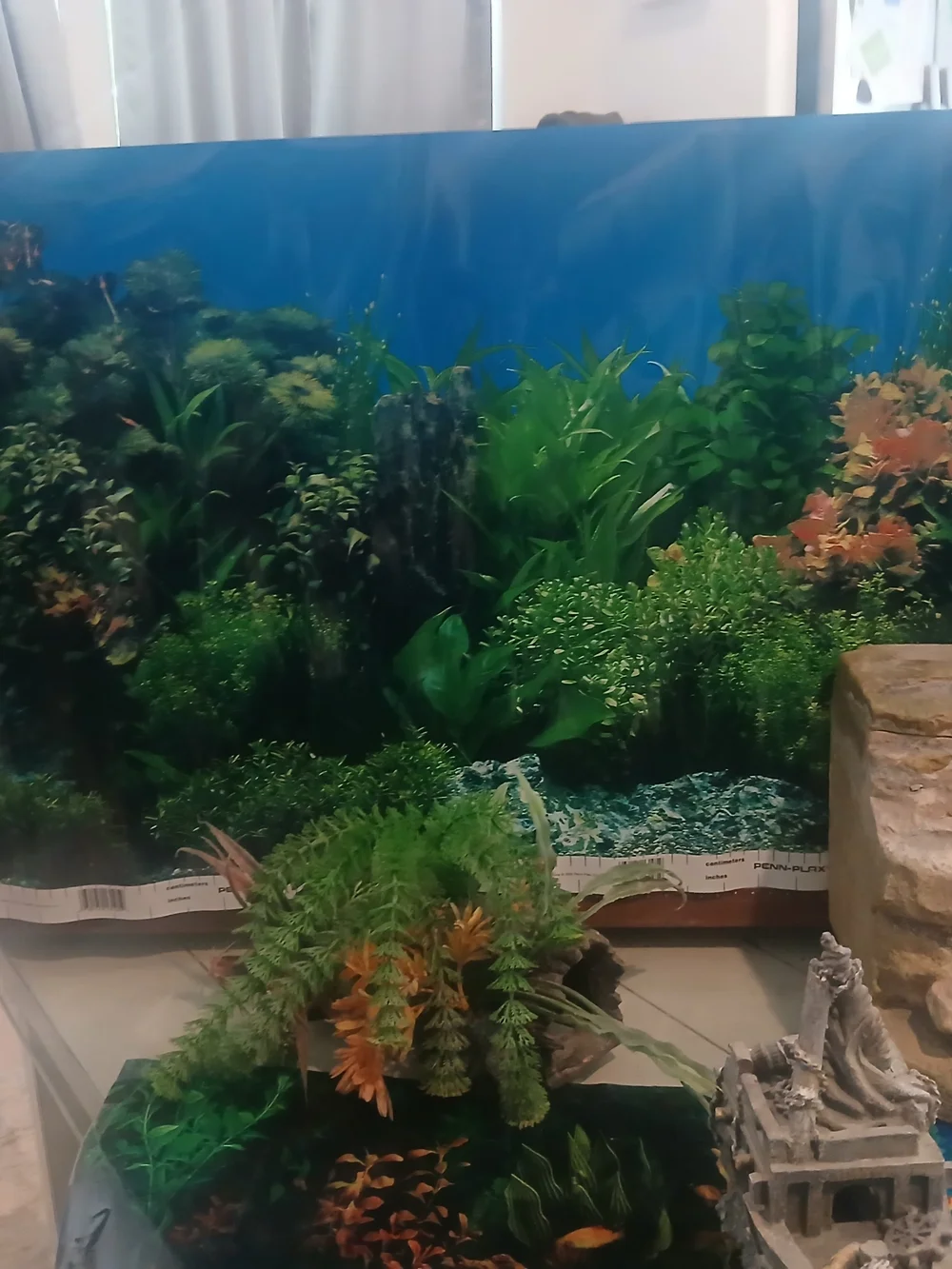Aquarium Decorative Rock and Plant Ornament - Green and Tan